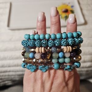Turquoise Beaded Bracelet Set Of 6 (B14)